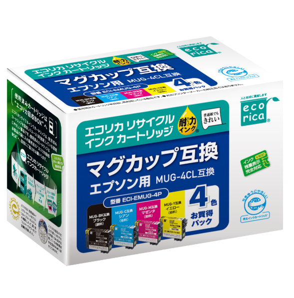 エコリカ【エプソン用】MUG-4CL互換リサイクルインク 4色パック（型番：ECI-EMUG-4P）
