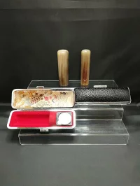 天然オランダ水牛印鑑　２本セット男性向け(18.0mm×60.0mm・15.0mm×60.0mm)牛モミケース・別珍ケース付き