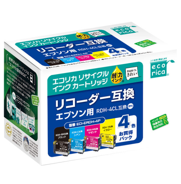 エコリカ【エプソン用】RDH-4CL互換リサイクルインク 4色パック（型番：ECI-ERDH-4P）