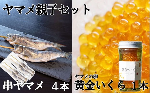 【幻の珍味】「黄金いくら」（ヤマメの卵醤油漬け）（１本）と串ヤマメ（２本入り×２パック）の親子セット