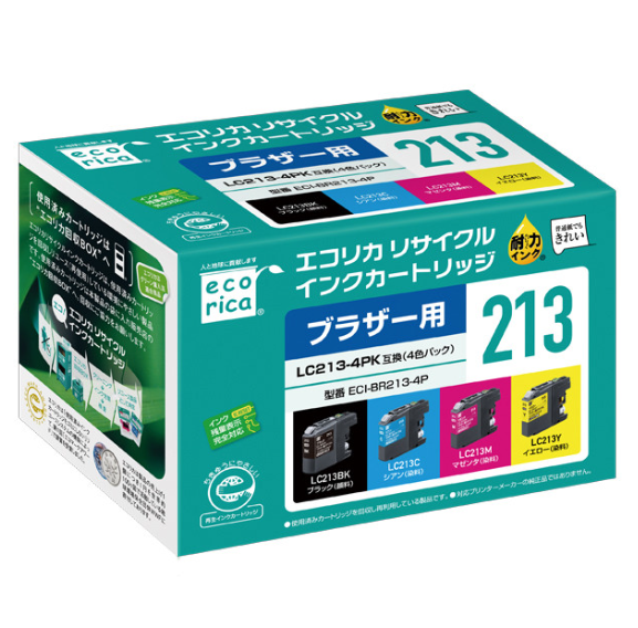 エコリカ【ブラザー用】 LC213-4PK互換リサイクルインク 4色パック（型番：ECI-BR213-4P）