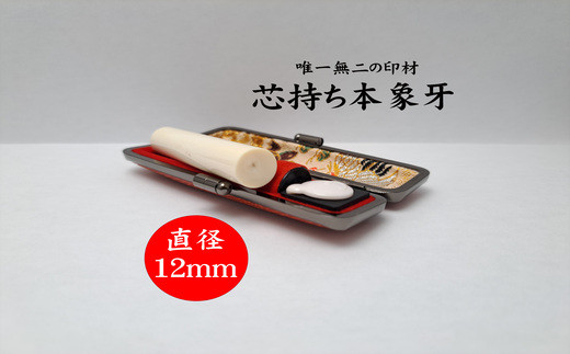 高級芯持ち本象牙印鑑（選べる印鑑ケース「印伝又はトカゲ」・桐箱ケース付き）12.0mm×60.0mm