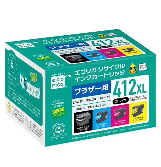 エコリカ【ブラザー用】LC412-4PK 互換リサイクルインク (型番：ECI-BR412XL-4P)