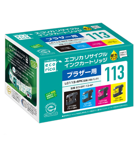 エコリカ【ブラザー用】 LC113-4PK互換リサイクルインク 4色パック（型番：ECI-BR113-4P）