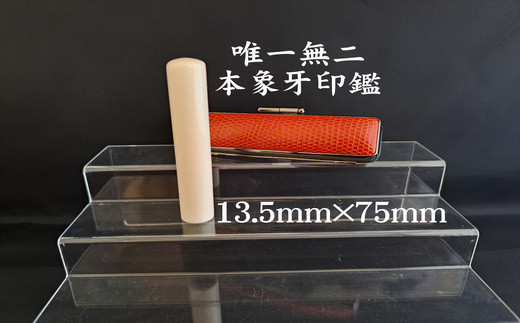 高級本象牙印鑑　長丈（選べる印鑑ケース　印伝柄またはトカゲ（赤・黒）ケース　別珍ケース付き）13.5mm×75.0mm