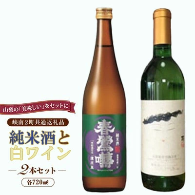 峡南２町共通返礼品日本酒純米酒『鷹座巣（たかざす）』・ワイン（楽園ワイン白）セット