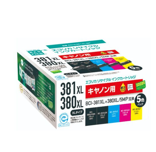 エコリカ【キヤノン用】BCI-381XL+380XL/5MP互換リサイクルインク 5色パック 大容量（型番：ECI-C381XL-5P）