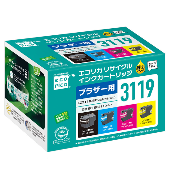 エコリカ【ブラザー用】 LC3119-4PK互換リサイクルインク 4色パック（型番：ECI-BR3119-4P）