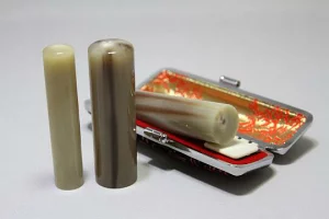 天然オランダ水牛印鑑　３本セット(12.0mm×60.0mm・13.5mm×60.0mm・16.5mm×60.0mm)牛モミケース・別珍ケース付き