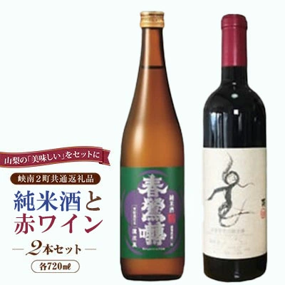 峡南２町共通返礼品日本酒純米酒『鷹座巣（たかざす）』・ワイン（楽園ワイン赤）セット